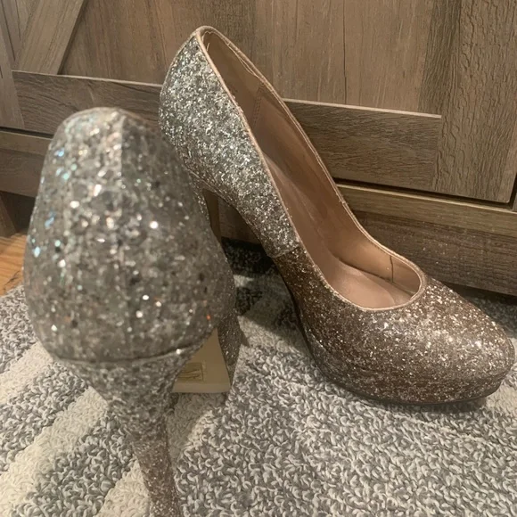 Women’s Formal Party Prom Sparkling 4” High Heels Size 8.5 Silver Rose-gold - Picture 8 of 12